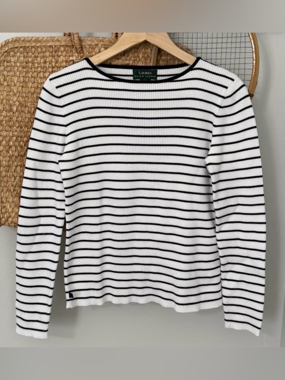 Lauren Ralph Lauren White and Black Striped Knit Top